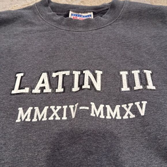 VTG Hanes LATIN III MMXIV-MMXV sweatshirt size S "MARS EST DEUS!" Check pics - Picture 2 of 7